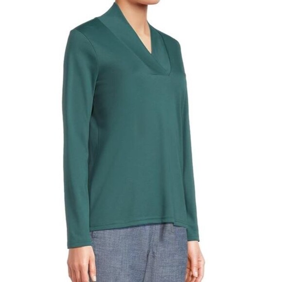 LL Bean Pima Shawl Long-Sleeve Dark Green Cotton Tee Size Medium (10/12) - Picture 12 of 12